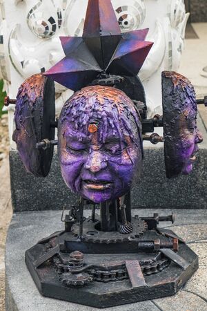 Chiang Rai, Thailand - February 9, 2018: Scary lilac masks at White Temple - Wat Rong Khun in Chiang Rai, Thailandのeditorial素材