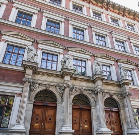 Vienna, Austria - August 20, 2019: Beautiful facade of Evangelical Vienna Middle School at Karlsplatz in Vienna, Austriaのeditorial素材
