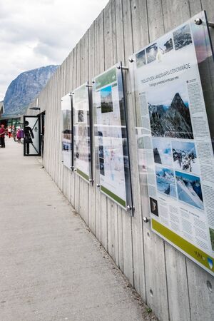 Trollstigen, Norway - July 31, 2018: Road sign, map and information about sight Trollstigen in...