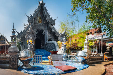 Chiang Mai, Thailand - February 7, 2018: Wat Si Suphan has aluminium and silver decoration and...