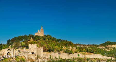 Tsarevets Fortress in Veliko Tarnovo in a beautiful summer day, Bulgaria. Bulgarian famous old Church, panorama viewのeditorial素材