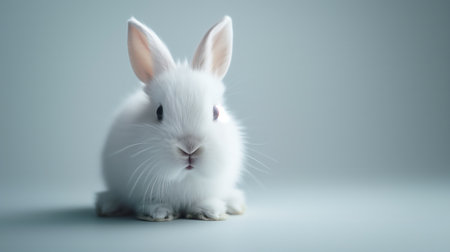 Beautiful little rabbit on a light background with copyspaceの素材