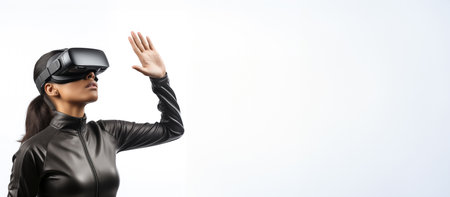 VR concept. The future has arrived. Technological breakthrough. Portrait with copyspaceの素材