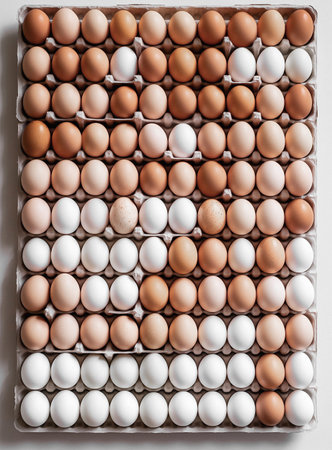 Eggs in a carton box on a white background.の素材