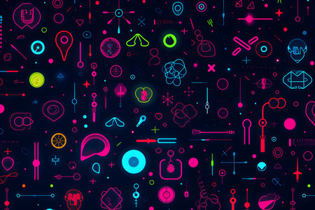 abstract blue background image Consists of many small objects that emit light. Science concept, technology.の素材
