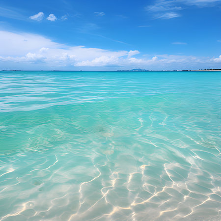 Background image blue sea, horizon, beautiful natural sandy beach. Gives a feeling of relaxationの素材