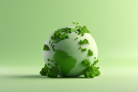 3D world in the form of a minimalist light green background. Minimal nature study. Concept of saving the world and conservation of nature and the environment illustrations (2)の素材