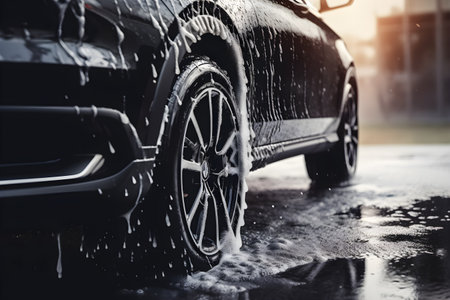Car washing, foam washing concept The background is out of focus.の素材