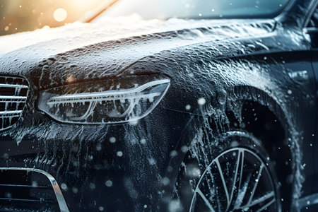 Car washing, foam washing concept The background is out of focus.の素材