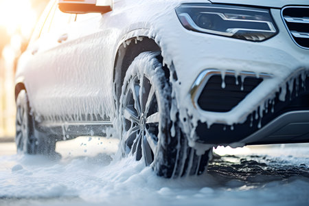 Car washing, foam washing concept The background is out of focus.の素材