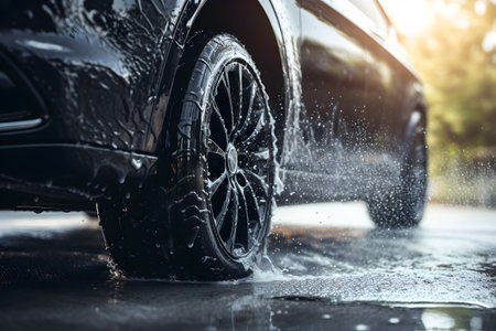 Car washing, foam washing concept The background is out of focus.の素材