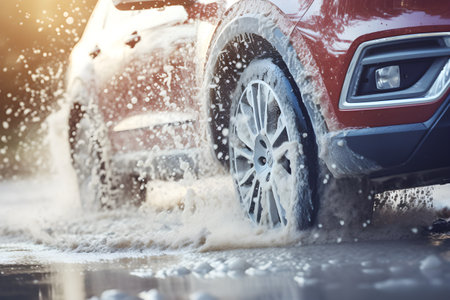 Car washing, foam washing concept The background is out of focus.の素材