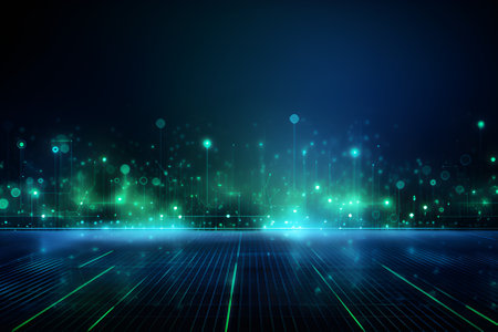Blue abstract technology background with glowing lights and linesの素材