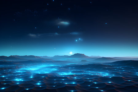 Night scene with mountains and roads city of light technology future world conceptの素材