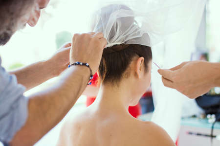 Beautiful bride with wedding makeup and hairstyle,