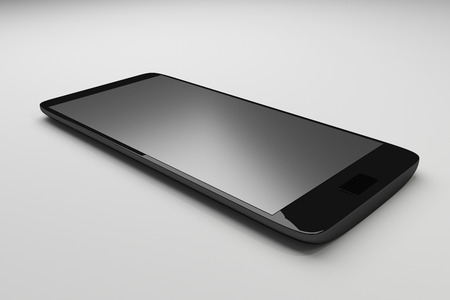 Beautiful smartphone on white background. Black mobile smart phone, 3d render.の写真素材