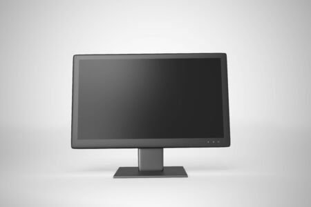 Blank computer monitor at the desk with grey Backgroundの写真素材