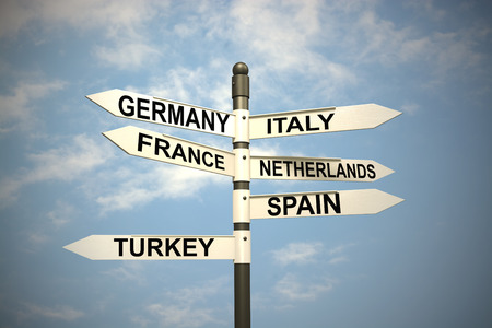 Europe Countries and  signpost against blue sky
