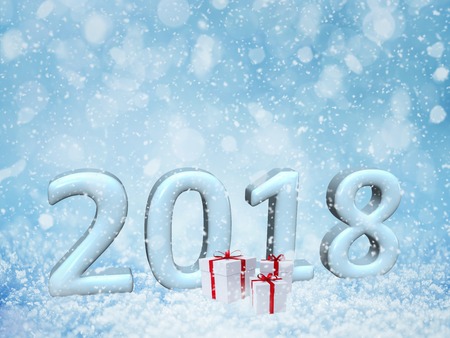 2018 happy new year snow background.merry Christmas,3d rendering