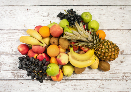 Assortment of exotic fruits on white backgroundの写真素材