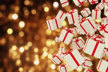 Valentines gift box on red backgroundの写真素材