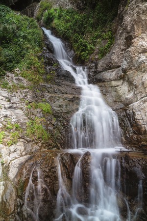 Small waterfall with plants and rocks in Rize, Turkey.の写真素材