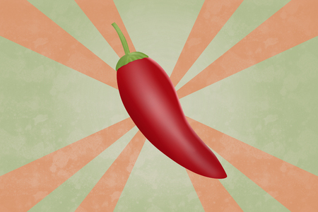 Realistic Red hot  chili pepper on retro style backgroundの写真素材