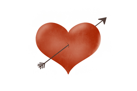 Heart red with arrow  illustration on white backgroundの写真素材