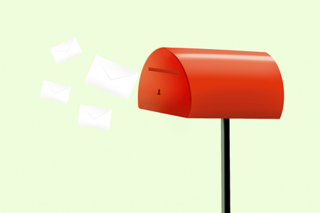 Mail box illustration in the flat style. Open red mail box with envelopes.の写真素材