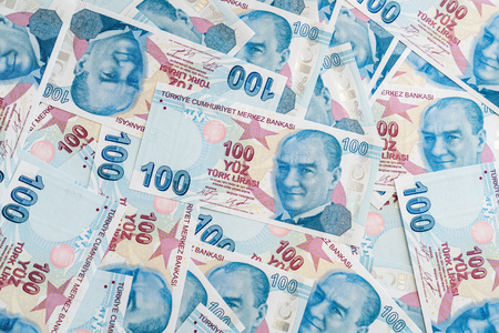 Turkish lira  banknotes background.Economy concept with banknotesの写真素材