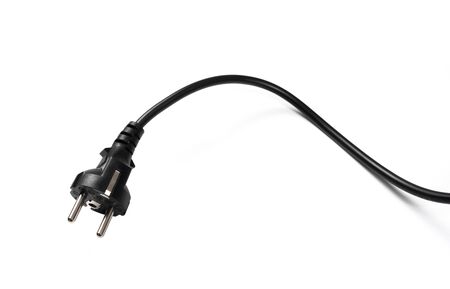 black long power cable isolated on white background.