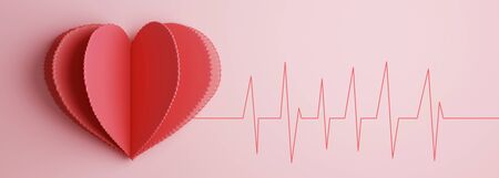 Heart with electrocardiogram test in the background. Health concept. 3d renderingの写真素材