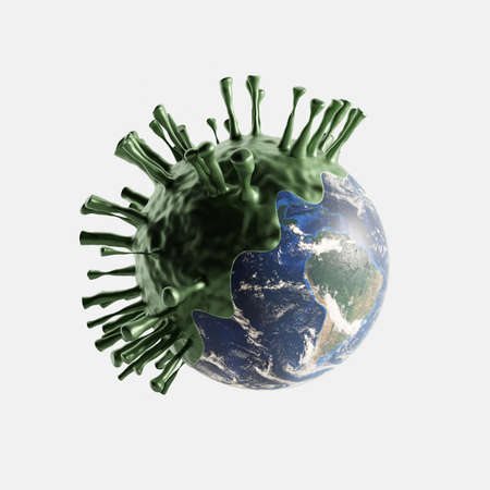 3D rendering of Coronavirus spread out all over the world. Virus invading the earth on white...