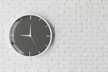 Isolated watch on rustic white painted brick wall background. Time measureing concept. High quality...