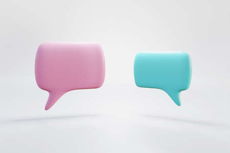 Pink and blue colored dialog bubble isolated on white background. 3D illustration.