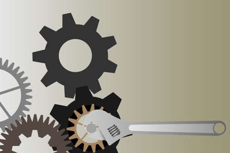 Cogwheels and wrench, industrial parts and equipment drawing. . Vector illustrationのイラスト素材