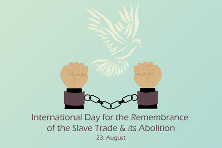 Drawing of shackled two hands and white pigeon symbol of freedom. International Day for the Remembrance of the Slave Trade and its Abolition. Vectorのイラスト素材