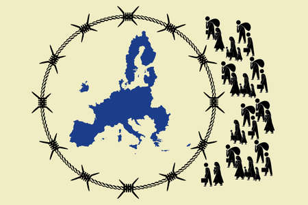 Despair refugees are run away from war to migrating to Europe. Human right and immigration concept. Vector illustrationのイラスト素材