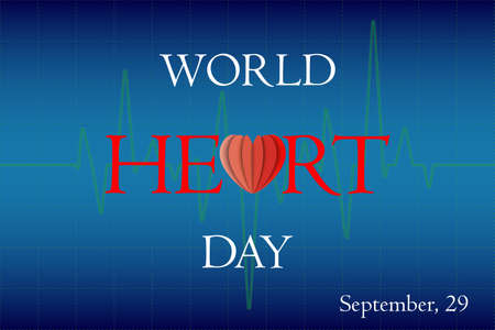 Heart shape with pages, with heart beat trace graph. World Heart Day concept. Vector illustration.のイラスト素材