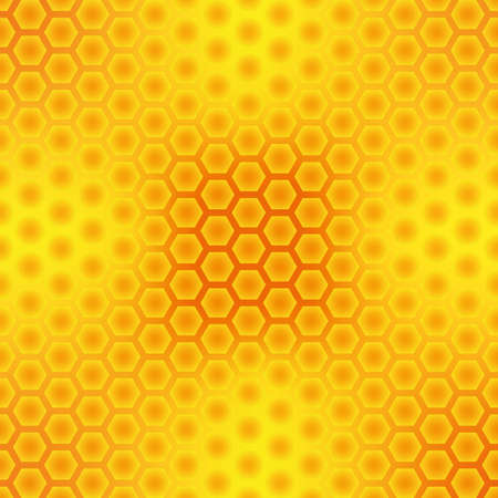 Abstract, honey colored and hexagonal mosaic pattern. Golden frames yellow gold color background....
