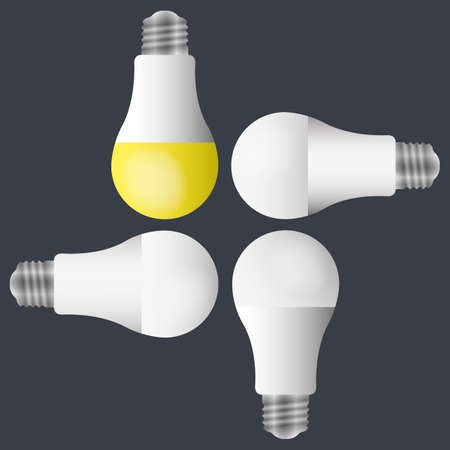 vector illustration of Bulbs are laying in a symmetry. Teamwork, leadership, management and uniqueness concept. High quality illustrationのイラスト素材