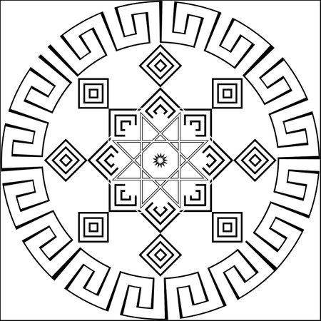Vector illustration of round black abstract folkloric seamless pattern on white background. Vector illustrationのイラスト素材