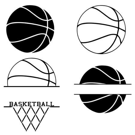 Vector illustration of 4 minimalistic Basketball clipart. Basketball drawing with copy space. . Vector illustrationのイラスト素材