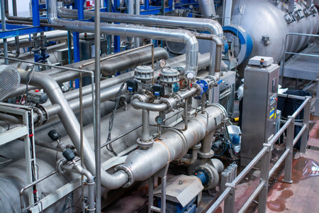 Industrial pipes and tubes system in a factory. High quality photo