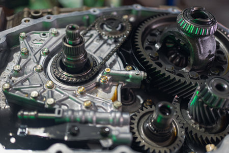 Close-up of the cars gearbox part in service. High quality photoの写真素材