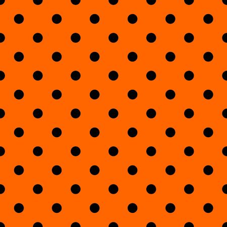Seamless polka dots pattern vector background vintage retro design with black circles and orange backdropのイラスト素材