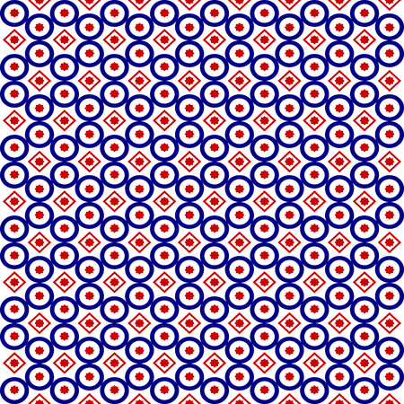 Seamless geometric arabesque Arabic oriental pattern vector traditional ethnic background design with blue circles and red star ornamentsのイラスト素材