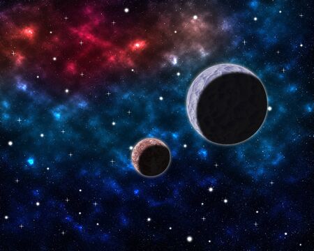 Space scenery with globe planets nebula dusts and clouds and glowing stars in universe background