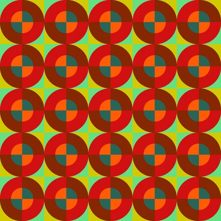 Seamless geometric pattern vector background vintage retro design colorful art with circle round shapes and stars brown red green orangeのイラスト素材