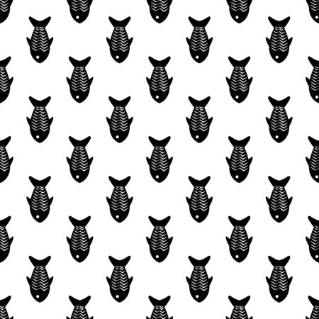 Seamless animal pattern vector background monochrome art with cute fishes black and whiteのイラスト素材